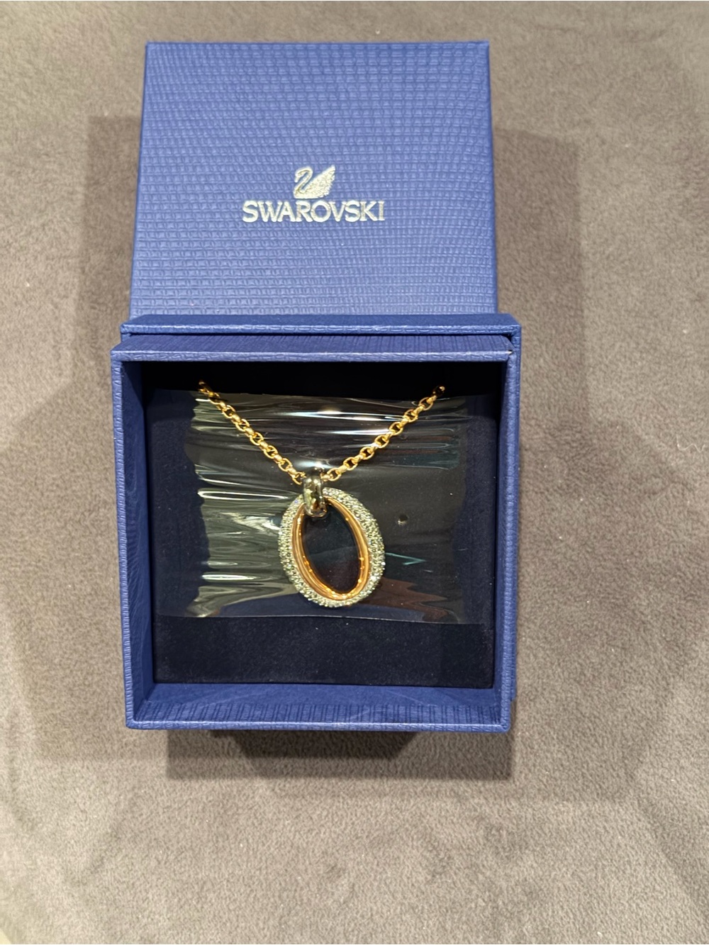 Swarovski Gold Oval Crystal-Edged Pendant Necklace